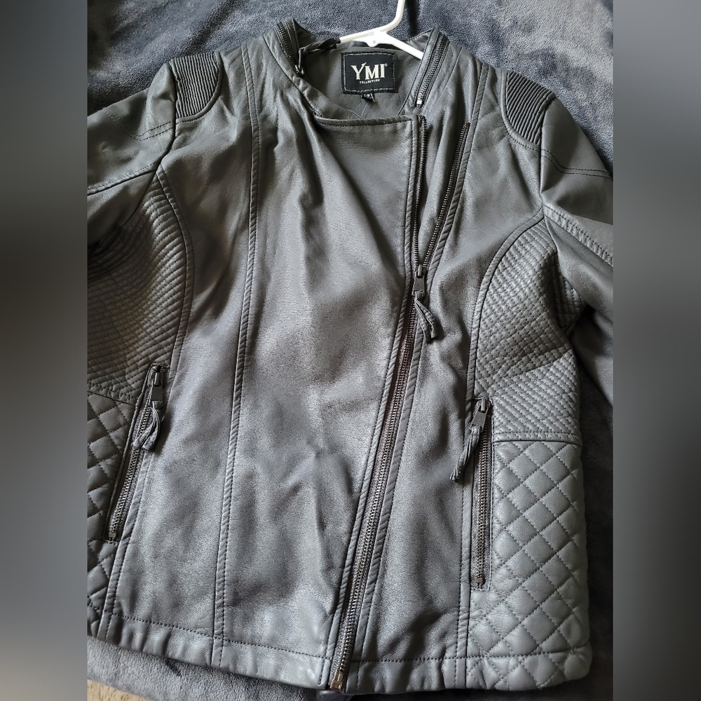 YMI Faux Leather Jacket Grey Womens Large NWT